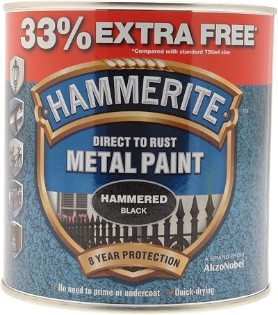 Hammerite Direct to Rust Metal Paint Hammered Black 750ml +33% Extra