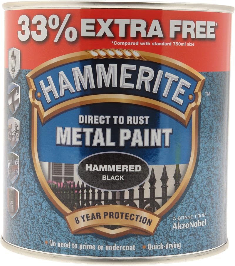 Hammerite Direct to Rust Metal Paint Hammered Black 750ml +33% Extra