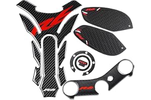 REVSOSTAR Real Carbon Fibre Gas Cap, Anti Slip sticker, Triple Tree Front End Upper, Top Clamp Decal Stickers, Tank Pad, Tank Protector for R6 600 2006-2016, 4 Pcs Per Set