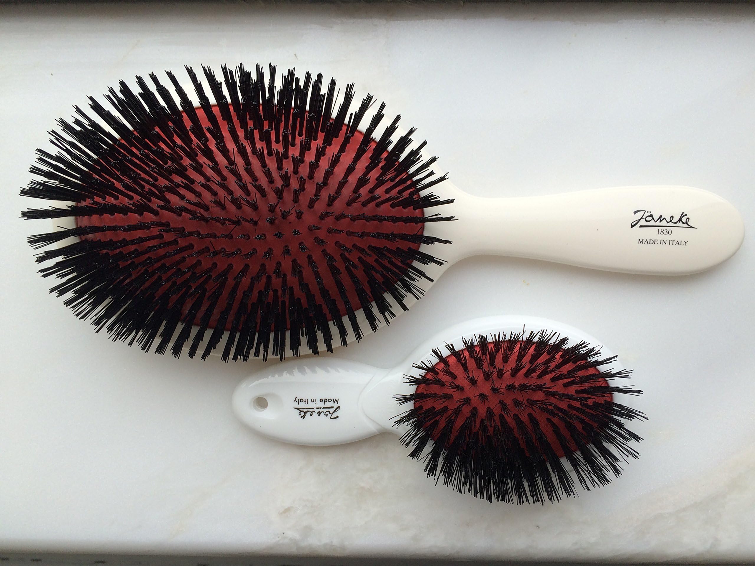 Janeke Hairbrush Set White Large and Purse Size with Bristles