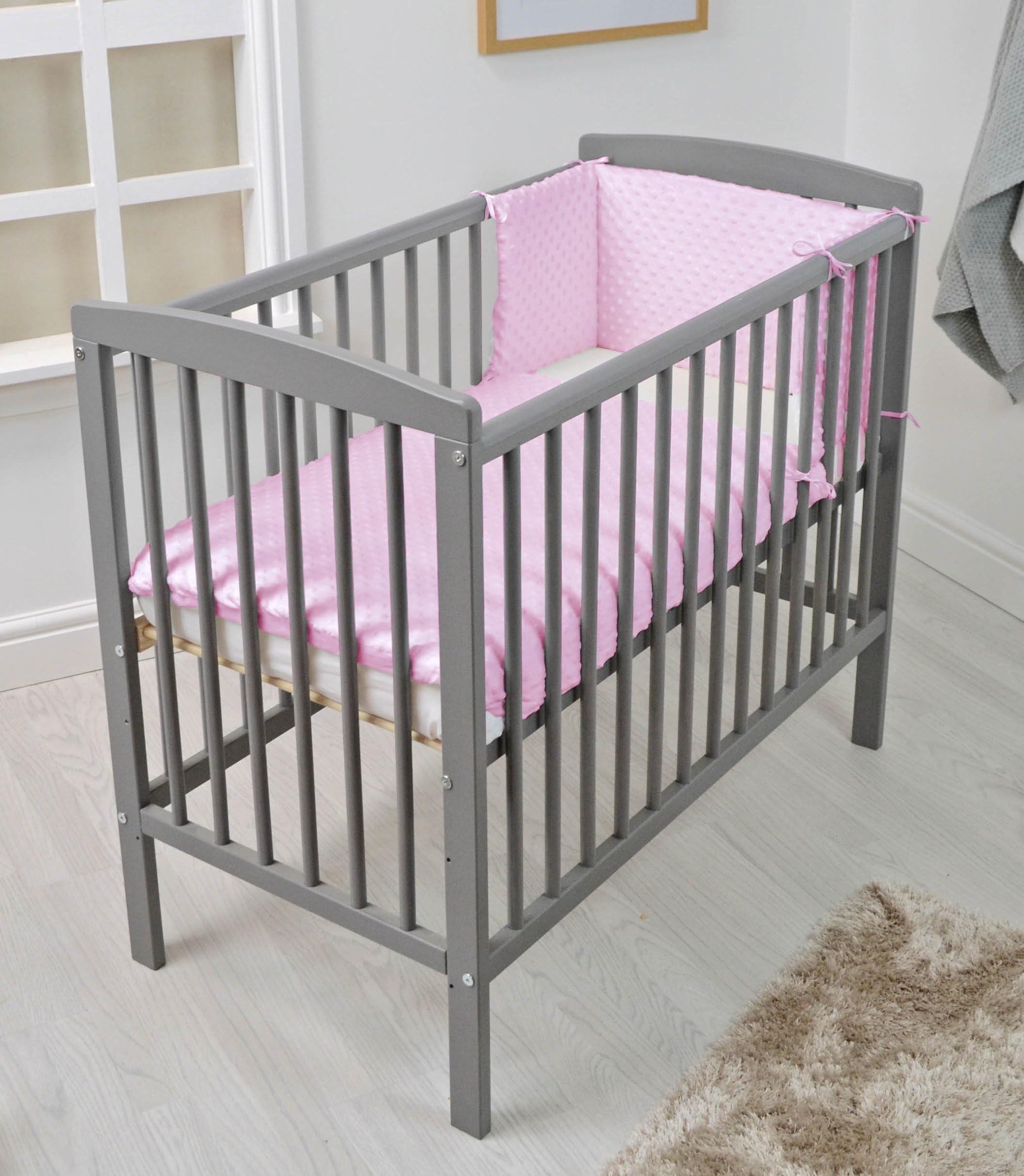 Dimple Fabric Pink 3 Piece Bedding Set for Space Saver Small cot/Mini Cot/Quilt, Bumper and Fitted Sheet. BABY REX®