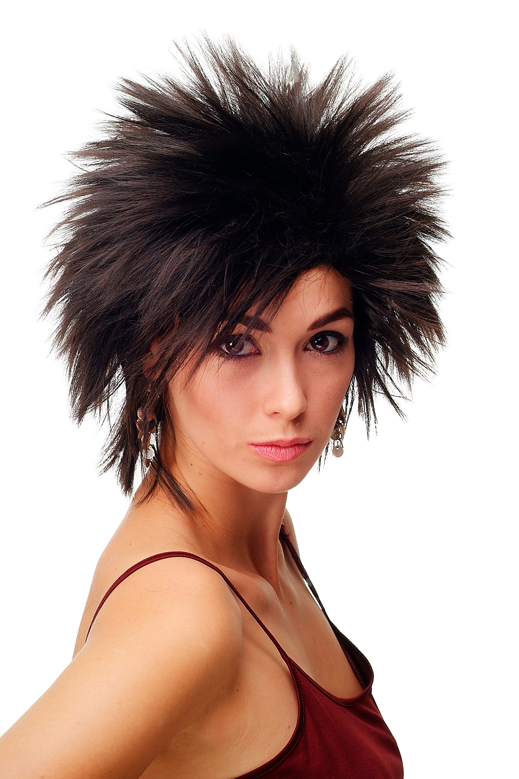 WIG ME UP - TYW60473-4 Lady Quality Wig short teased up spiky strands wild 80s wave punk dark brown