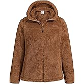 Pioneer Camp Women's Fuzzy Fleece Jacket Full Zip Up Lightweight Warm Soft Fleece Coat with hood for Spring Fall Winter