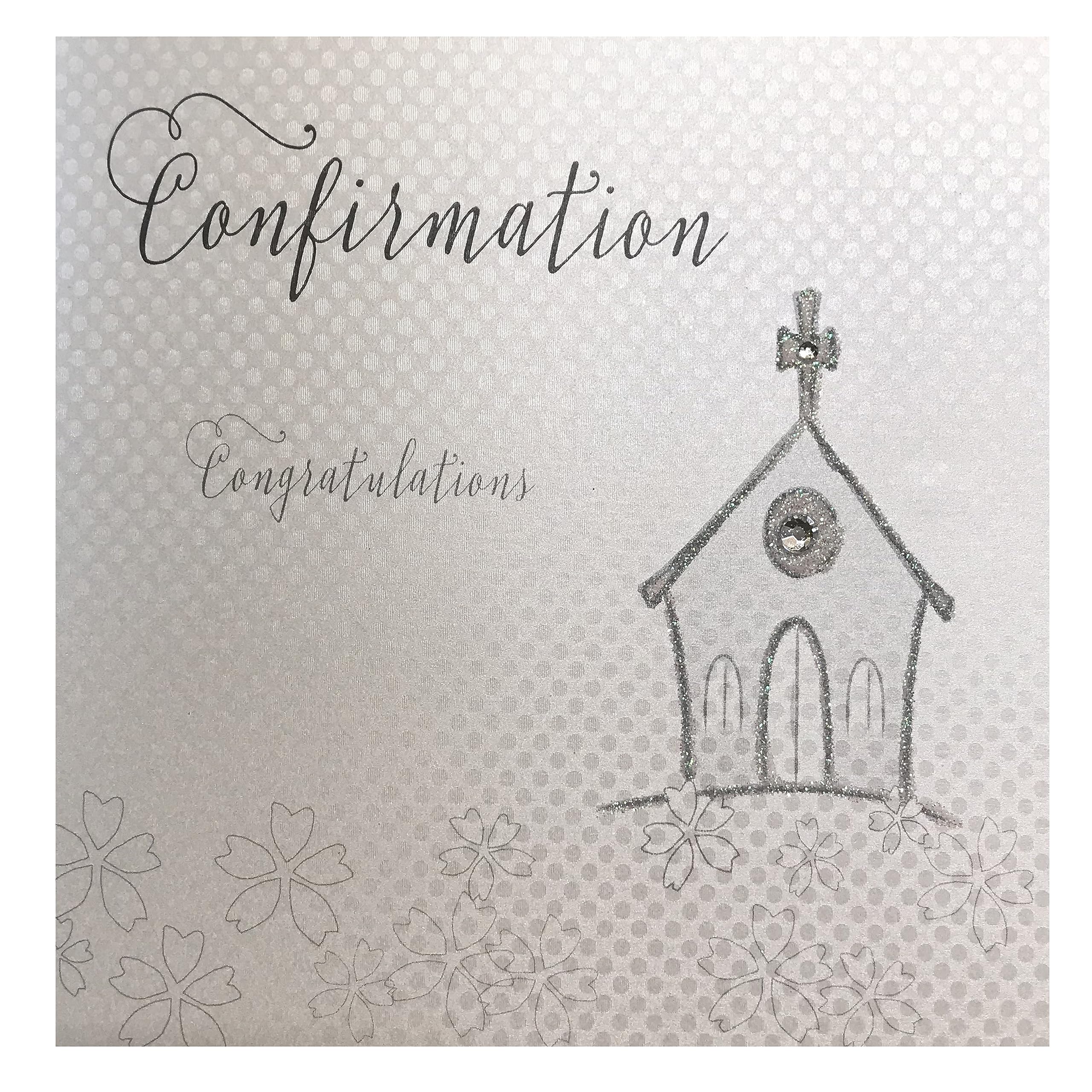 white cotton cards WB105 1-Piece on Your Confirmation Congratulations Handmade Card, Silver Church, 16cm x 16cm