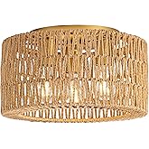 Rattan Ceiling Light Fixture, 3 Light Bohemian Modern Woven Ceiling Light, Boho Flush Mount Ceiling Light for Bedroom Living 