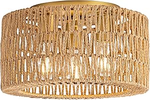 RPZLOILA Rattan Ceiling Light Fixture, 3 Light Bohemian Modern Woven Ceiling Light, Boho Flush Mount Ceiling Light for Bedroom Living Room Dining Room, Bulb NOT Included