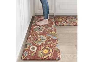 LEEVAN Kitchen Mats for Floor Non-Slip, Cushioned Anti Fatigue Mat 2 Piece, Red Memory Foam Kitchen Mat Waterproof, Ergonomic Standing Mat for Bar, Office,Desk, Laundry