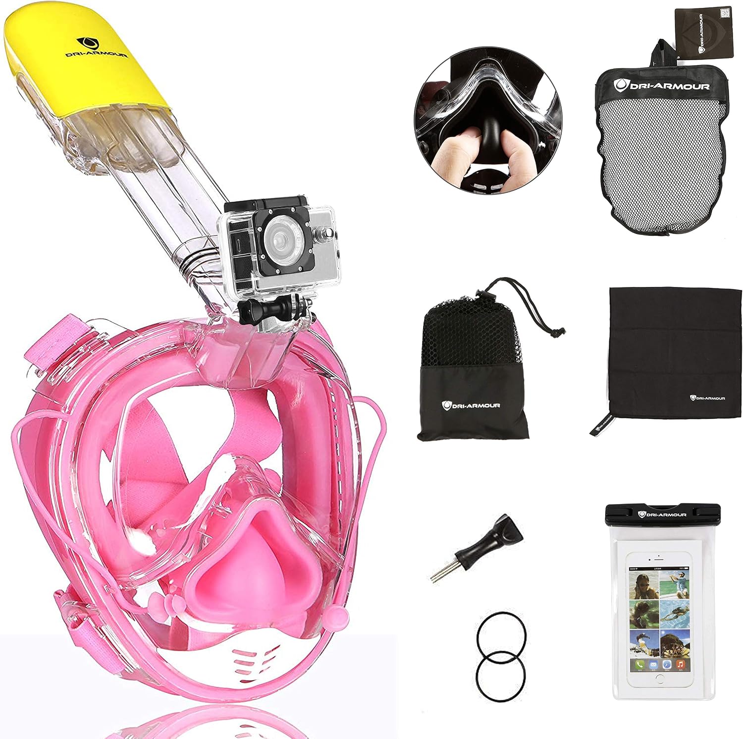 Dri Armour Full Face Snorkel Mask 180 Seaview Easy Breathing Snorkeling Masks For Adults Or Kids Anti Fog Anti Leak Safety Diving With Detachable Action Camera Mount With Free Accessories Amazon Co Uk Kitchen Home