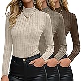 Velvelhall 3 Pack Women's Mock Turtleneck Sweater Ribbed Knit Long Sleeve Tops Soft Thermal Layering Shirts