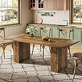 Tribesigns 70.1'' Farmhouse Dining Table for 6-8, Rustic Rectangle Wood Kitchen Table with Fluted Pedestal Base, Heavy Duty L