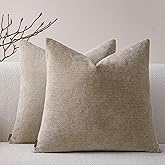 a moment Pack of 2 Decorative Chenille Throw Pillow Covers with Twill Cushion Covers for Sofa Living Room Couch Bed 20x20 Inch Light Brown
