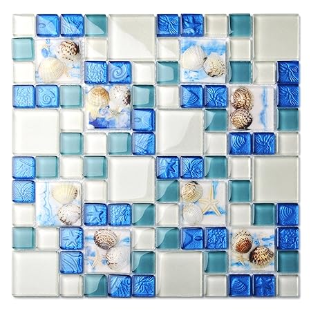 Tst Mosaic Tiles Glass Conch Tiles Beach Style Sea Blue Green