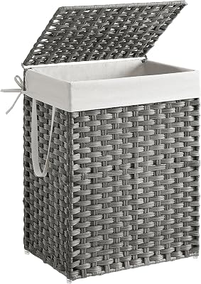 Panier à linge 90 litres, en rotin synthétique, avec couvercle
