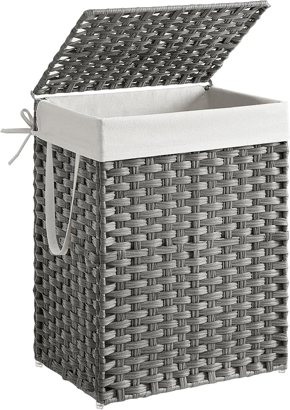 Panier à linge 90 litres, en rotin synthétique, avec couvercle