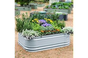 Vego garden 17" Tall 6 in 1 Novel Modular Raised Garden Bed Kit Metal Planter Box with 2 in 1 Wrench & Magnetic Plant Tags for Vegetables Flowers Fruits, Sky Blue