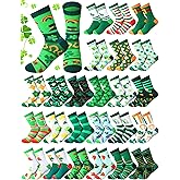 Shinymoon 24 Pairs St. Patricks Day Socks Bulk Fancy Funny Novelty Shamrock Socks for Women Girls Holiday Gifts