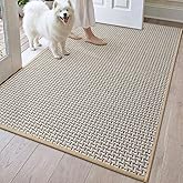 DEXI Ultra Thin Door Mat Indoor Entrance 36x56, Non Slip Rubber Backed Entryway Mats Dirt Trapper, Low Profile Front Doormat for Inside Entry, Patio, Porch, Beige and White