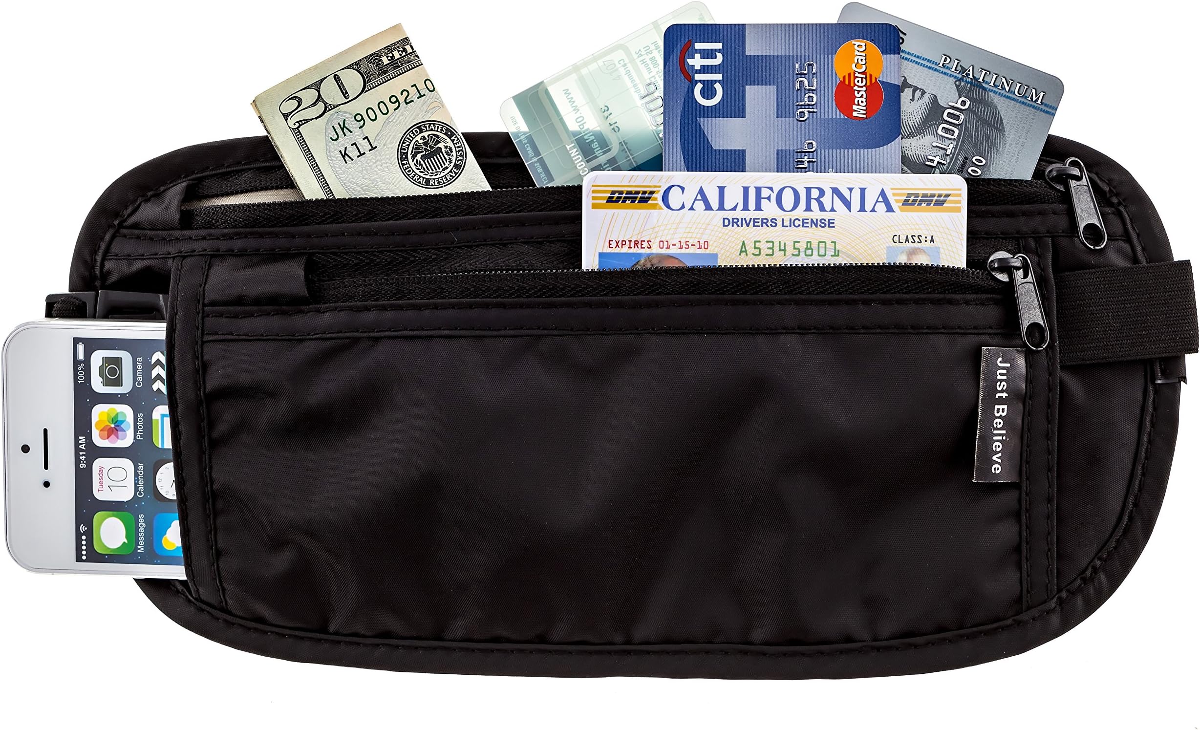 Just Believe Brand Premium RFID Travel Money Belt Waist Pouch-Don't Be A Victim of Electronic Pickpocketing