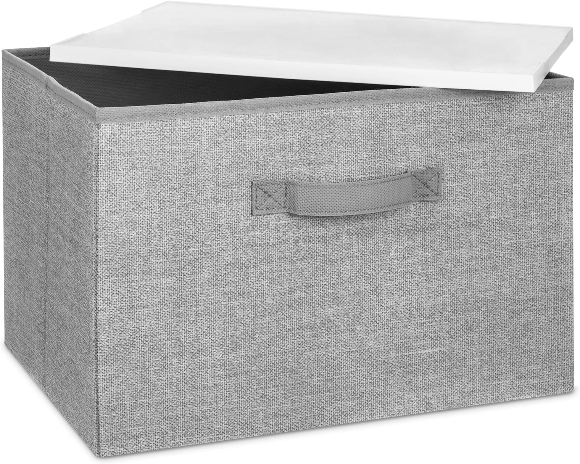 LIVIVO Collapsible Canvas Fabric Storage Box Wardrobe Foldable Drawer Organiser With Plastic Lids - Stackable Basket Cube Boxes Bag For Under Bed Toys Clothes Bedding Socks Ties Shoes (Large Box)