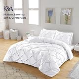 K&A Pintuck Pinch Pleat Duvet Cover Set White 137x200 with Pillowcase view 2