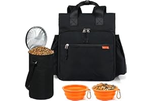 ARCA PET Travel Bag for Dog Backpack - Store All Dog Stuff & Puppy Supplies - Dog Travel Bag, Dog Food Container, 2 BPA-Free Travel Dog Bowls - Dog Diaper Bag Gift for Dog Moms and Dog Owners (Black)