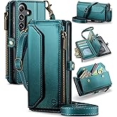 Strapurs Wallet Case Compatible with Samsung Galaxy S25 Plus RFID Blocking Card Holder Soft PU Leather Magnetic Snap Strap Zipper Pocket Phone Case Fit for Galaxy S25+/ S25 Plus - Blue Green