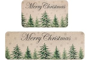 Erweicet 2 Pcs Christmas Kitchen Rug and Mat Christmas Kitchen Decor Christmas Anti Fatigue Kitchen Mat Christmas Decorations for Bathroom,Home,Indoor17 X 47"+17" X 29"