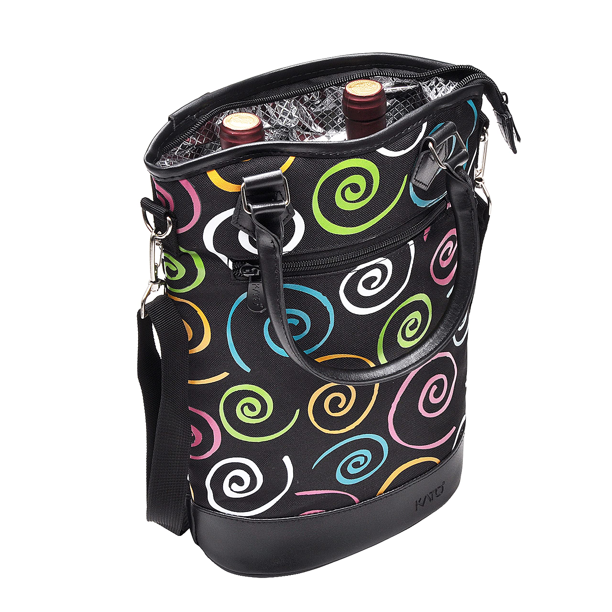 Kato Tirrinia Wine Cooler Bag, 2 Bottle Insulated Wine Carrier Tote with Adjustable Shoulder Strap + Free Corkscrew, Picnic, Camping and Beach, Great Wine Lover Gift