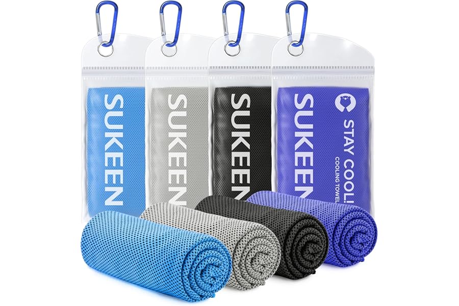 Sukeen 4 Pack Cooling Towels (40"x12"), Cooling Neck Wraps, Ice Towel, Soft Breathable Chilly Towel,Microfiber Towel for Yoga