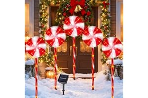 BRIGHTDECK Lollipop Solar Christmas Pathway Lights Outdoor, 5 Pack LED Christmas Decor with 8 Lighting Modes, Light Up Solar Stake Lights for Holiday, Xmas, Walkway, Sidewalk (Red, 5 PCS)