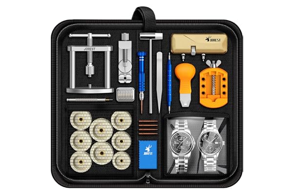 JOREST Watch Repair Kit + Watch Press Tool, Battery Replacement, Strap Adjustment, Wrench Opening Back Cover, Case Opener/Clo