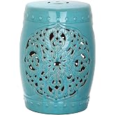 SAFAVIEH Outdoor Flora Ceramic Garden Stool, 18.5" Blue ACS4527C | Garden Stool, 18.5", Glazed Ceramic, No Assembly Required, Indoor Outdoor