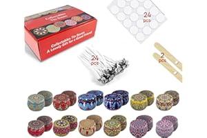 MENDELEEV STYLE Candle Tin 2.5 Oz Set 24 pcs Patterns Empty Candle Tins Candle Jars for Candle Making with Wicks, Wick Holders& Stickers + Beautiful Gift Wrap Box