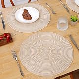 SHACOS Round Placemats Set of 6 38cm Beiges Braided Woven Heat Resistant view 3