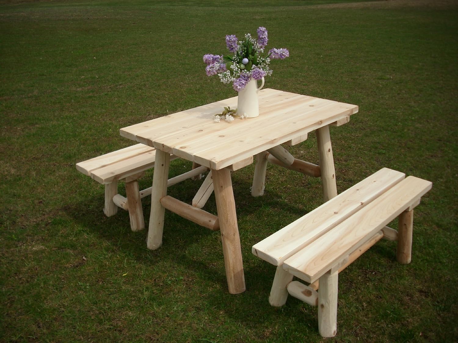 Amazoncom White Cedar Log Picnic Table With Detached Bench 4 Foot Kitchen Dining Amazoncom White Cedar Log Picnic Table With Detached Bench 4 Foot Kitchen Dining