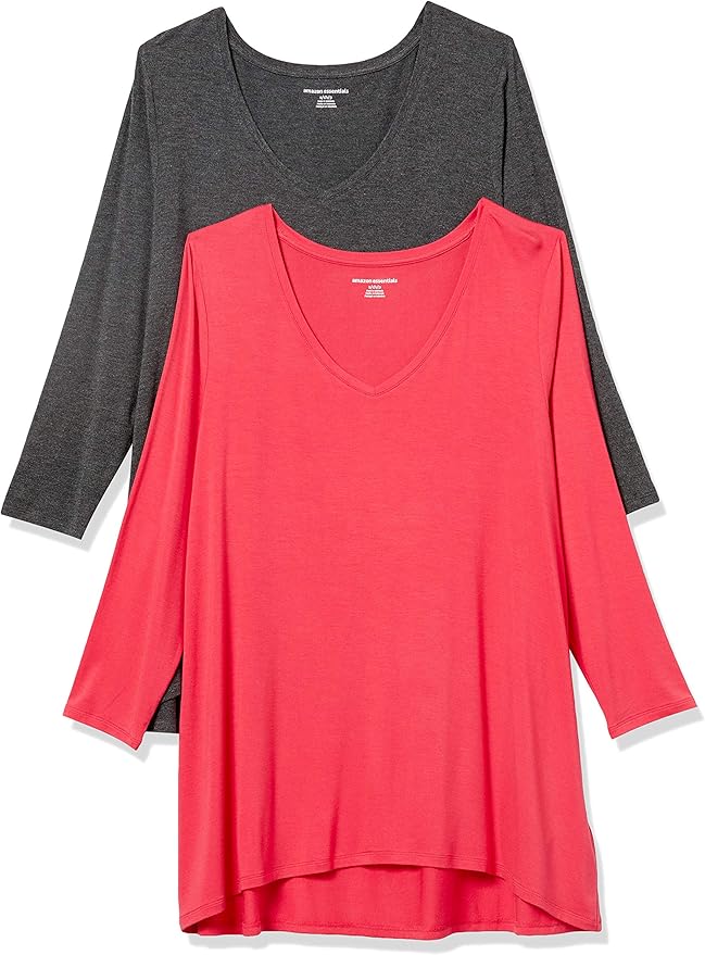 T-shirt Columbia Femme – Col V, Manches Courtes, Couleur Corail/pêche, Taille XL