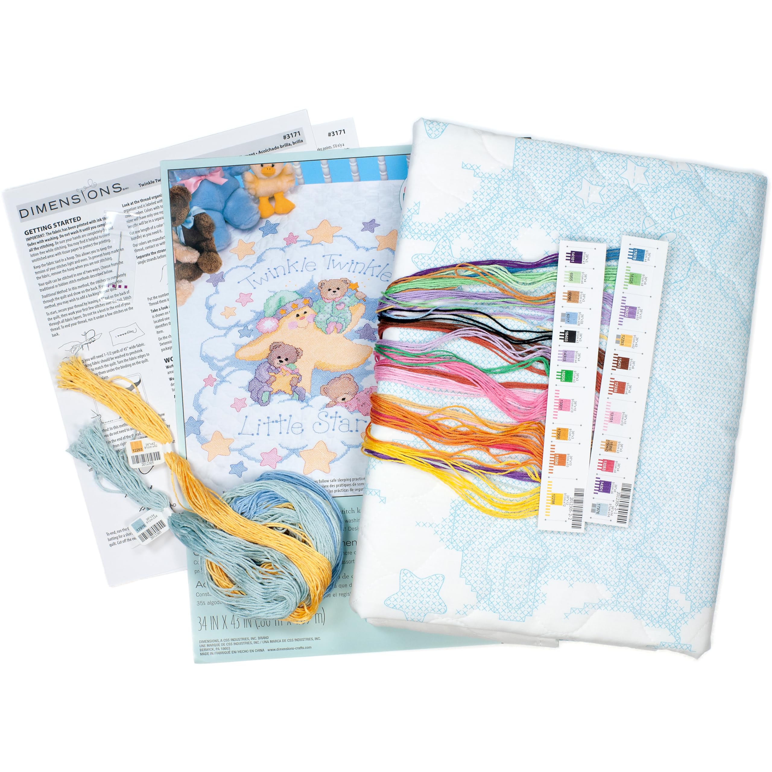 Dimensions 3171 Twinkle Twinkle Twinkle Quilt Stamped Cross Stitch Kit, 34'' W x 43'' H White