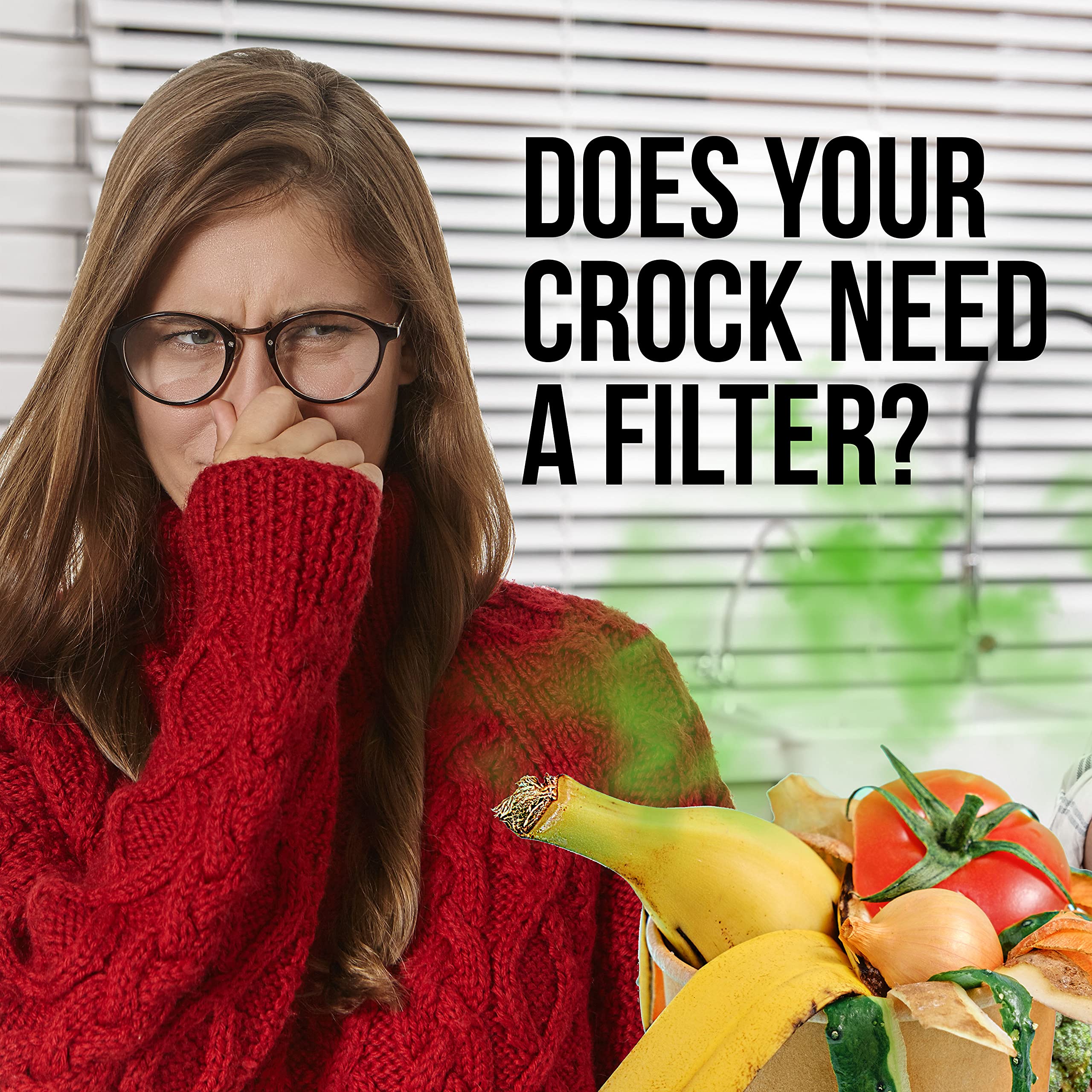 BioStrike -Activated Carbon Filter Odor Absorbers for Kitchen Compost Bins - Extra Thick 5.5 inch Compost Bucket Charcoal Filters - Odor Control for Countertop Pails - Made in USA (6 Count)