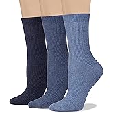 COTTON DAY Women's Combed Cotton Colored Fine Ribbed Trouser Dress Socks Beige Denim Blue Purple 3 Pack
