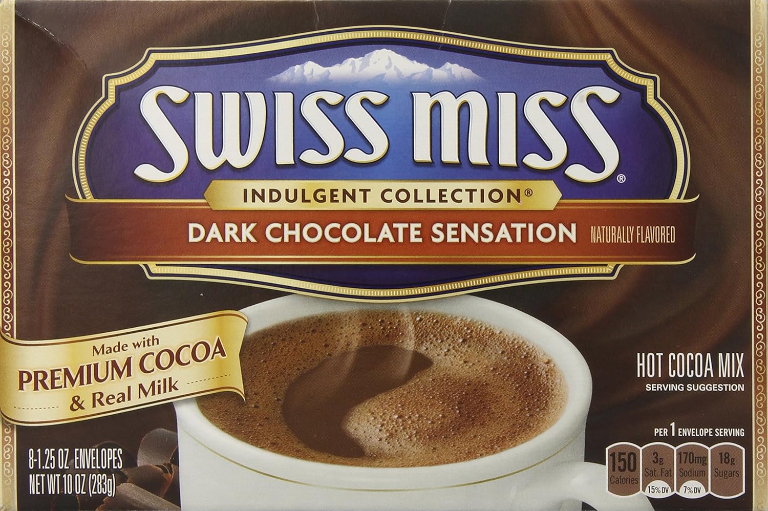 Swiss Miss, Dark Chocolate Sensation, Hot Cocoa Mix, 8 Count, 10oz Box