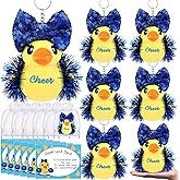 Lunmon Sets of 6 Cheer Duck Keychain Gifts 3 x 5 Inch Cheerleading Team Gifts Bulk with Big Duck Plush Keychains Inspirational Cards and Organza Bags for Cheerleader Team Inspirational Christmas Favor