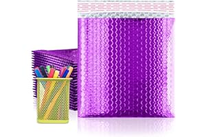 Amiff Purple Metallic Bubble Mailers 6 x 6.25 Inch. 25 Pack of Aluminum Foil Padded Envelopes Waterproof. Self-Seal Metallic 