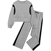 Shallmu Girls Clothes Long Sleeve Stripe Pullover Sweatshirts Top Wide Leg Sweatpants Fall Winter 2 Piece Outfits Sets