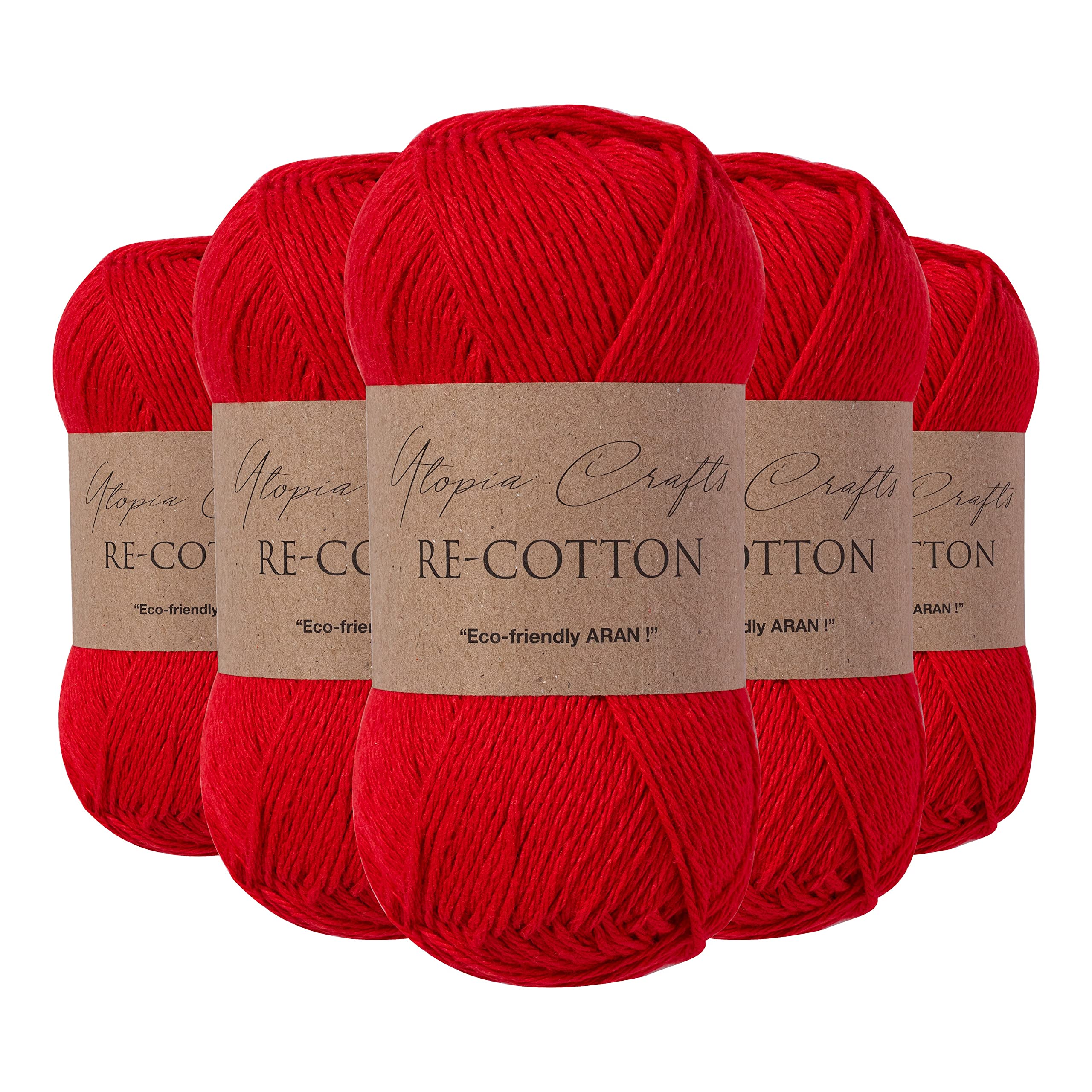 Utopia Crafts Re-Cotton Knitting Yarn, 5X 100g (Scarlet) — image 1