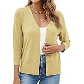 Neineiwu Women's Cropped Cardigan 3/4 Sleeve Lightweight Crochet Knit Open Front Shrug Sweater Tops Trendy 2025