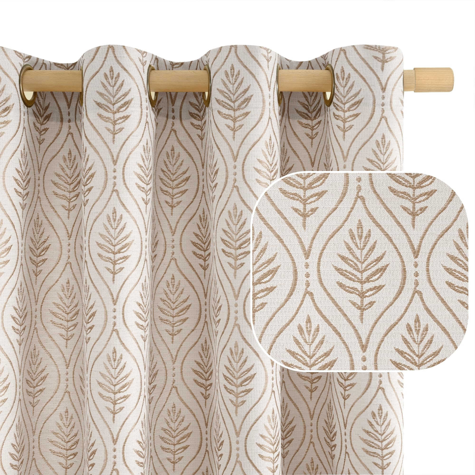Photo 1 of BGment Mocha Leaf Jacquard Curtains for Living Room, French Country Botanical Pattern Cottage Core Boho Vintage Semi Sheer Linen Curtains Floor Long Window Decor, 2 Panels, 52 x 96 Inch