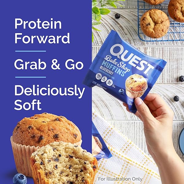 QUEST NUTRITION BLUEBERRY MUFFIN, 10G PROTEIN, 3G NET CARB, 2G SUGAR, PROTEIN SNACK, 8 COUNT