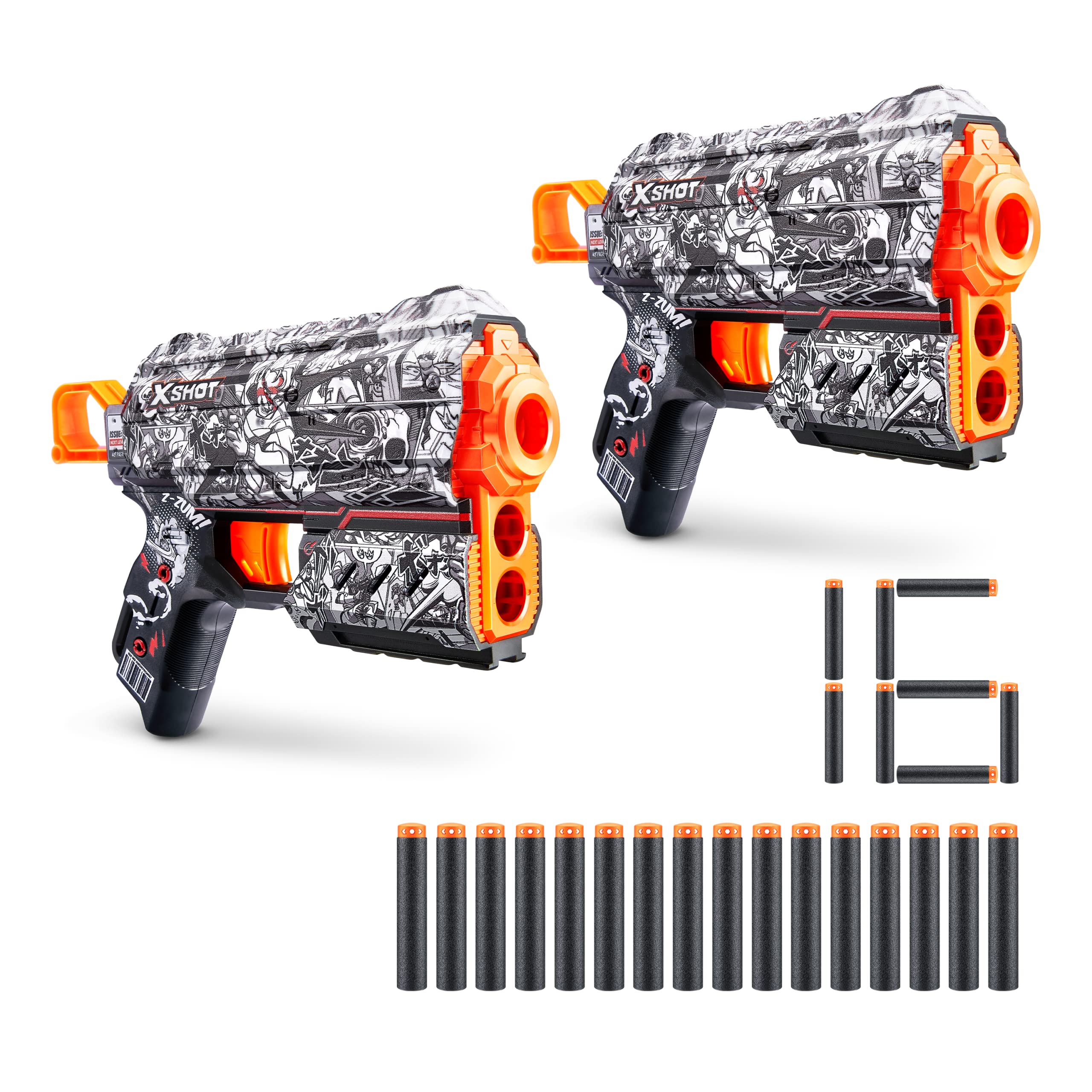 X-Shot Skins Flux, Illustrate, Foam Dart Blaster (Pack of 2, 16 Darts)