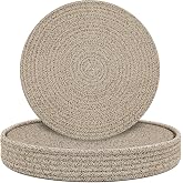 Round Placemats Set of 6 with Holder, Cotton Rope Woven Place Mats, Hot Pads for Kitchen, Heat Resistant Table Mats, 13 Inch Farmhouse Washable Braided Placemat for Kitchen Decor (Brown)