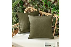 Woaboy Set of 2 Outdoor Waterproof Throw Pillow Covers Olive Green Decorative Farmhouse Solid Cushion Cases for Bed Sofa Couch Car Living Room 18x18 Inch